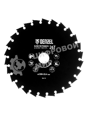Диск для триммера Denzel c долотообразной формой зуба, 200 х 25,4 мм, 26 зубов