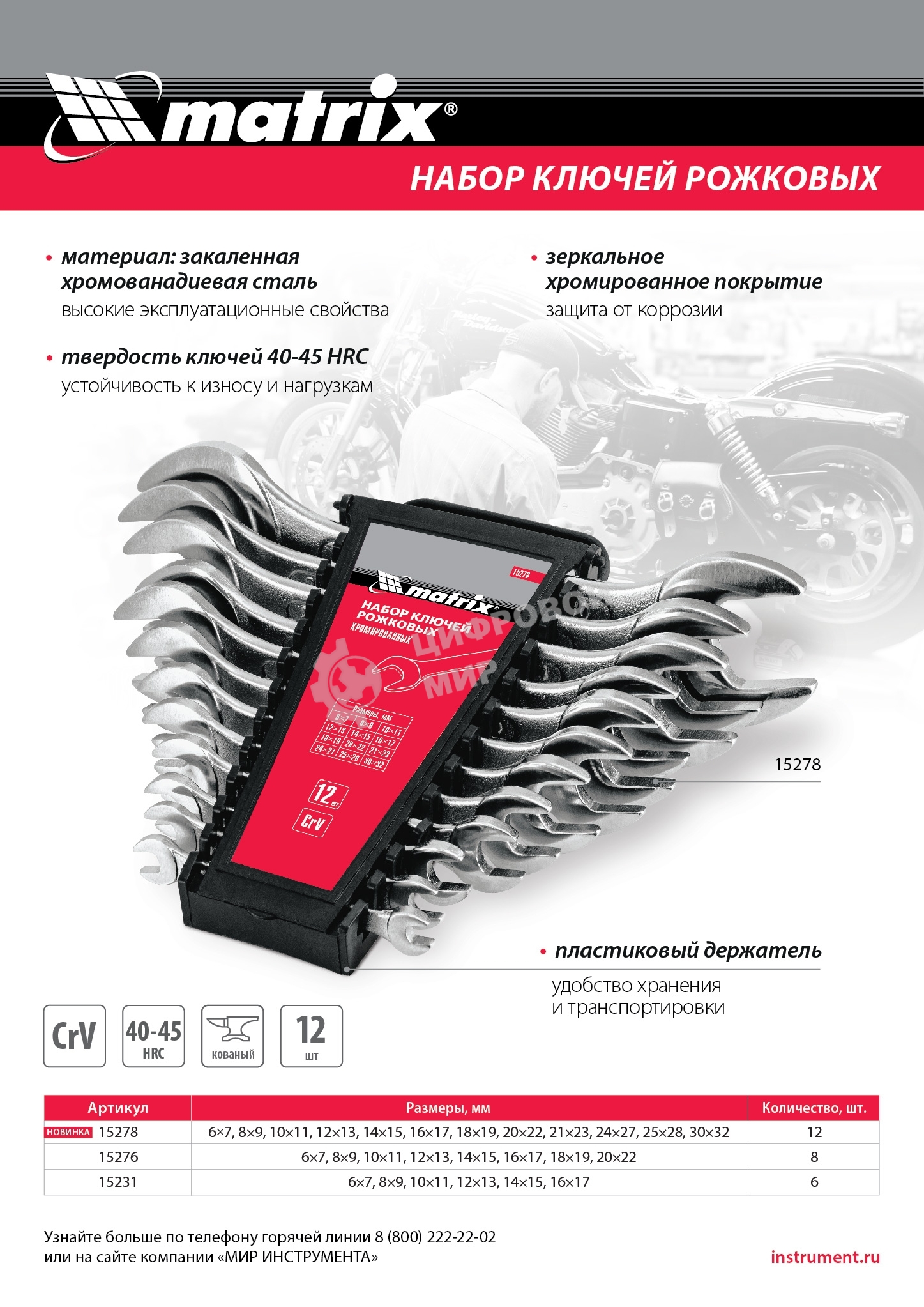 Набор ключей рожковых Matrix, 6 х 32 мм, 12 шт., CrV, хромированные