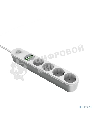 Сетевой фильтр Perfeo LD_B4438 LDNIO SE4432 2м + ЗУ на 4 USB/ 4 розетки (медь) - 2500W/ USB - 17W/ White&Gray