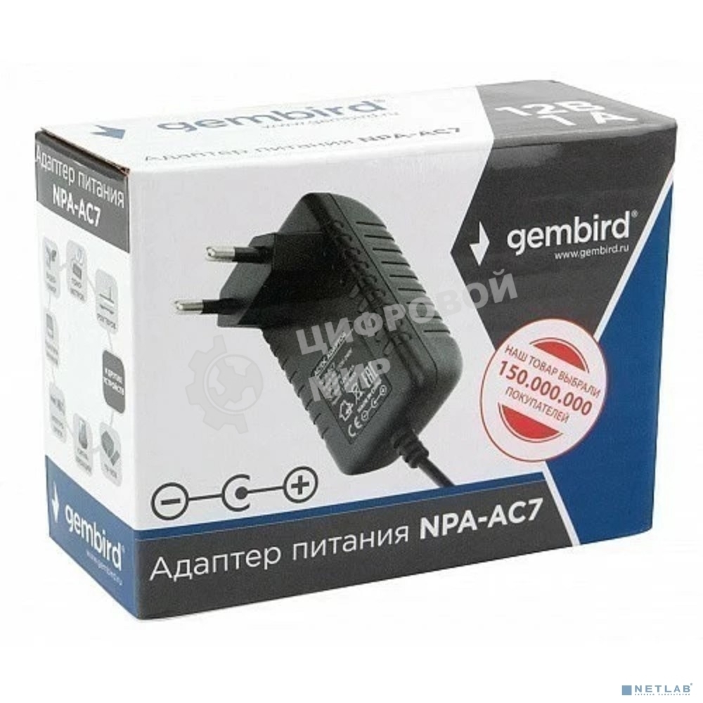 Адаптер питания Gembird NPA-AC7, 12В/1А, 1 штекер 5,5х2,5мм