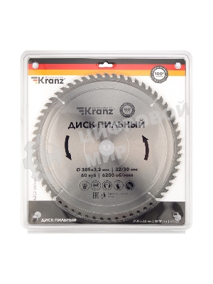 Диск пильный Kranz 305 мм х 60 зуб х 32/30 мм
