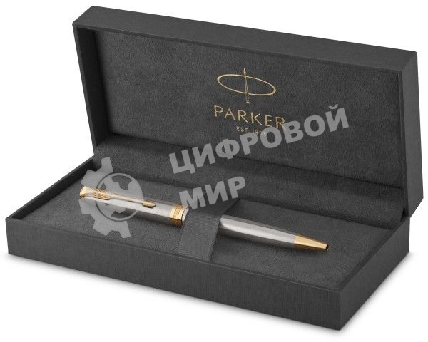 Ручка шариковая Parker Sonnet Core K527 (CW1931507) Stainless Steel GT, M, черные чернила, подарочная коробка
