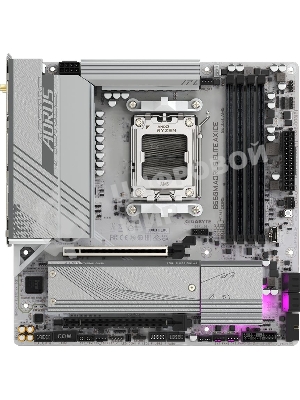 Материнская плата GIGABYTE B650M AORUS ELITE AX ICE, AM5, AMD B650, 4xDDR5, 4xSATA, 2xM.2, 1xPCIe 4.0 x16, 1xPCIe 4.0 x4, 1xDP, 1xHDMI, 1x2.5Gb LAN, Wi-Fi 6E, Bluetooth 5.3, S/PDIF, 2xUSB-C 10Gbps, 2xUSB-A 10Gbps, 5xUSB-A 5Gbps, 4xUSB-A 2.0, 2x3.5 мм, 7.1, mATX