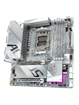 Материнская плата Gigabyte B850M AORUS ELITE WIFI6E ICE, AM5, AMD B850, 4xDDR5, 4xSATA, 2xM.2, 1xPCIe 5.0 x16, 1xPCIe 3.0 x4, 1xDP, 1xHDMI, 1x2.5Gb LAN, Wi-Fi 6E, Bluetooth 5.3, 2xUSB-A 10Gbps (Gen2), 5xUSB-A 5Gbps, 4xUSB-A 2.0, 1xUSB-C 10Gbps (Gen2), 2x3.5 мм, 7.1, mATX