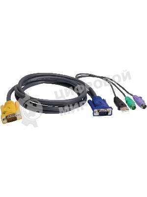 Шнур, мон., клав.+мышь USB, SPHD=)HD DB15+USB A-Тип+2x6MINI-DIN, Male-4xMale, 8+8 проводов, опрессованный, 1.8 метр., черный, (с поддерKой KVM PS/2) USB-PS/2 HYBRID CABLE. 1.8M