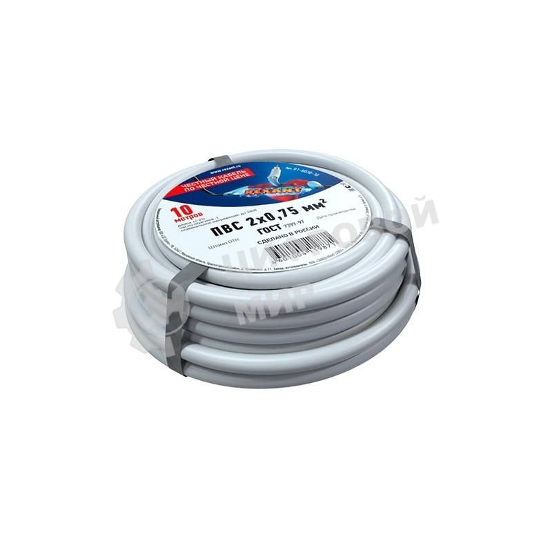 Провод соединительный Rexant ПВС 2x0,75 мм², белый, длина 10 метров, ГОСТ 7399-97