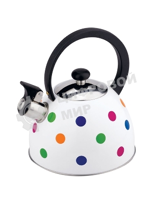 Чайник для плиты со свистком MAL-0403 2,2 литра, окрашенный в горошек, из нерж. стали, капсулированное дно