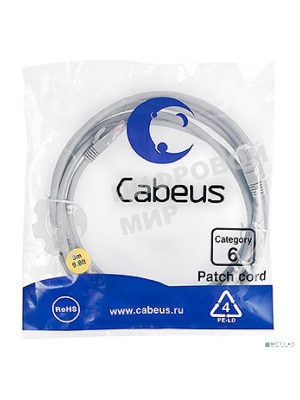 Шнур комм. Cabeus, кат. 6, неэкр., U/UTP, RJ45/RJ45, PVC, AWG24, 3м, серый