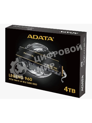 Накопитель SSD ADATA LEGEND 960, 4Tb, PCIe 4.0 x4, M.2 2280, NVMe, R/W 7400/6800, с радиатором