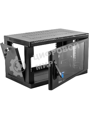 Шкаф коммутационный ЦМО (ШРН-6.500-9005) настенный 6U 600x500 мм пер. дв. стекл 200 кг черный 470 мм 180 град.