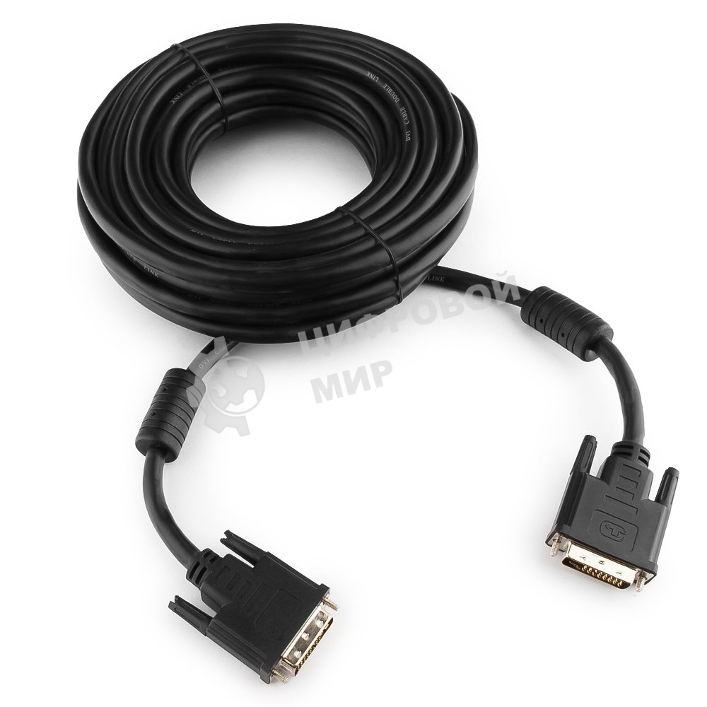 Кабель DVI-D dual link Gembird/Cablexpert CC-DVI2-BK-10M, 25M/25M, 10м, черный, экран, феррит.кольца, пакет