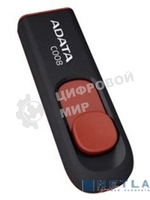 Флешка USB ADATA С008 (AC008-32G-RKD), 32Gb, USB 2.0, R/W 15/5, черный/красный