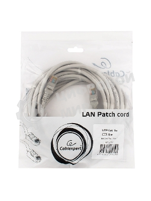 Патч-корд UTP Cablexpert cat.5e, 5м, литой, многожильный серый