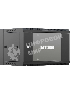 Шкаф коммутационный NTSS (NTSS-W6U6060GS-BL) настенный 6U 570x600 мм пер. дв. стекл 60 кг черный 19.5 кг