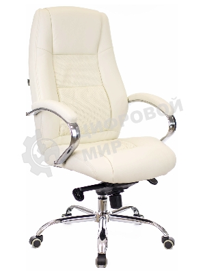 Кресло офисное Everprof Kron M бежевое (экокожа, хром, ролики, Мультиблок)