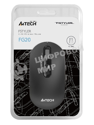 Мышь беспроводная A4Tech Fstyler FG20 серый, 2000 dpi, радиоканал, USB, кнопки - 4