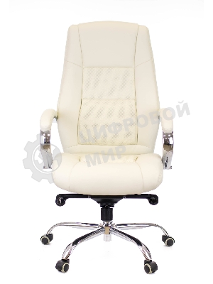 Кресло офисное Everprof Kron M бежевое (экокожа, хром, ролики, Мультиблок)