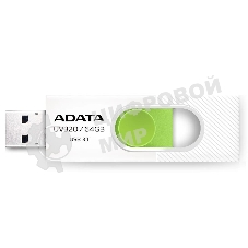 Флешка USB ADATA UV320 (AUV320-64G-RWHGN), 64Gb, USB 3.2 Gen1, R/W 100/30, белый/зеленый