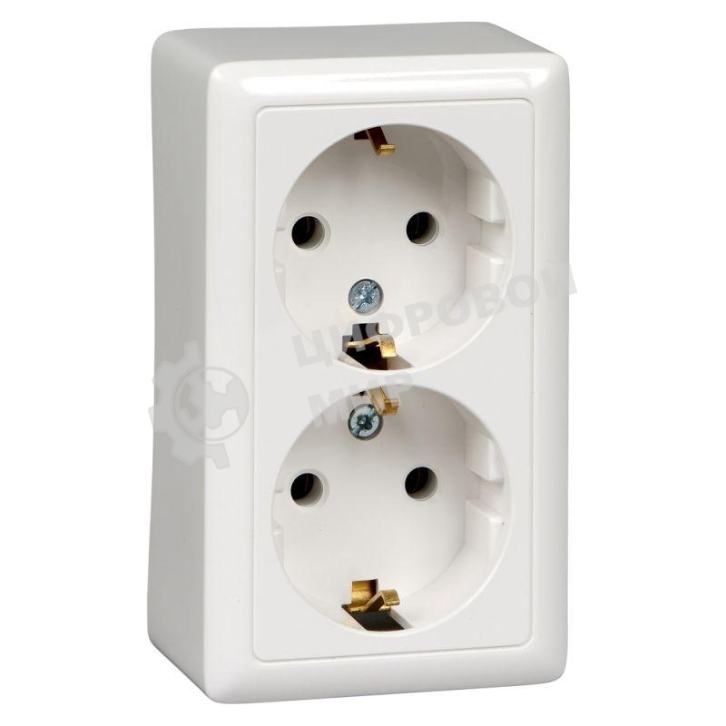 Розетка 2-м ОП Хит 16А 250 В без защ. шторок с заземл. белый SchE RA16-238-B