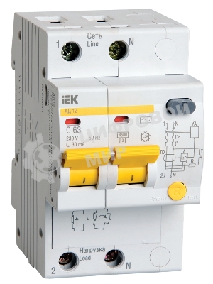 Выключатель автоматический дифференциального тока 2п C 40А 30мА тип AC 4.5кА АД-12 IEK MAD10-2-040-C-030