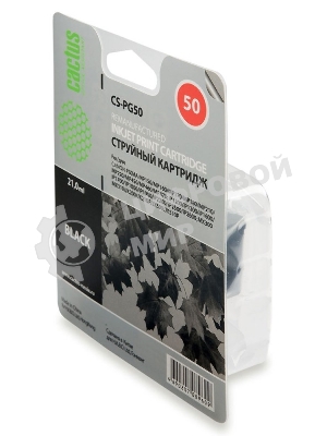 Картридж струйный Cactus CS-PG50 черный (18 мл) для Canon Pixma MP150/MP160/MP170/MP180/MP450/MP460/iP2200/MX300/MX310/JX200/JX210/JX210p/JX500/JX510/JX510P