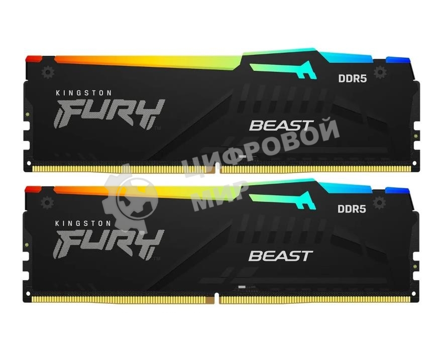 Оперативная память Kingston Fury Beast, DDR5, 32Gb (2x16Gb), 6000MHz, CL36, DIMM, с радиаторами, RGB, черный