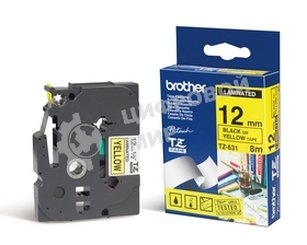 Наклейка ламинированная Brother TZe-631 (12 мм черн/желт, аналог TZ-631)