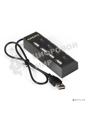USB-концентратор ExeGate EX293977RUS DUB-42SW (кабель-адаптер USB2.0 --> 4xUSB2.0, кнопки включения/отключения для каждого порта, Plug&Play, черный)