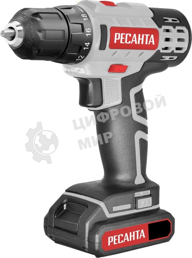 Дрель-шуруповерт Ресанта ДА-50Л2-18А, 18 В, 2 Ач, 50 Нм, щеточный