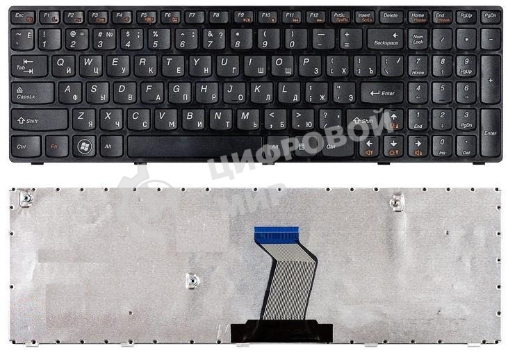 Клавиатура для ноутбука Lenovo IdeaPad B570 B580 V570 Z570 Z575 B590 черная с черной рамкой