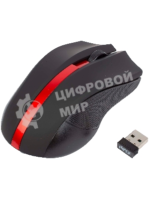 Мышь беспроводная HIPER HOMW-073 черный/красный, 1000 dpi, радиоканал, USB, кнопки - 3