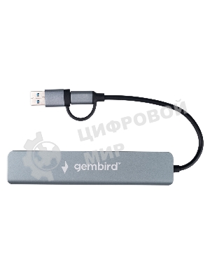 Разветвитель USB3.0/2.0 Gembird UHB-C445, USB3.0, 4хUSB2.0, Type-C, с доп.питанием (порт Type-C), кабель Type-C/USB 17см, алюминий, коробка