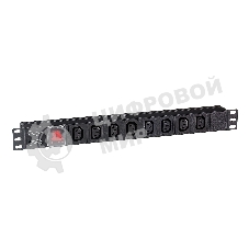 Блок розеток горизонтальный ExeGate ServerPro PDU-19H808 Al-8С13-C14-SW, 1U, Алюминий, 8 IEC 320 C13, С14, выкл. с подсветкой, черный