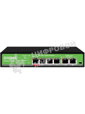 Коммутатор Digma DSP204G-2G-T80 (L2) 6x1 Гбит/с 4PoE 4PoE+ 1PoE++ 80W неуправляемый