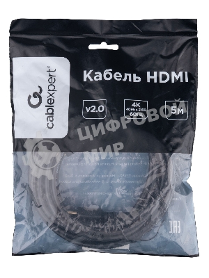 Кабель HDMI Cablexpert CC-HDMI4L-5M, 19M/19M, v2.0, Light, позол.контакты, экран, 5м, черный, пакет