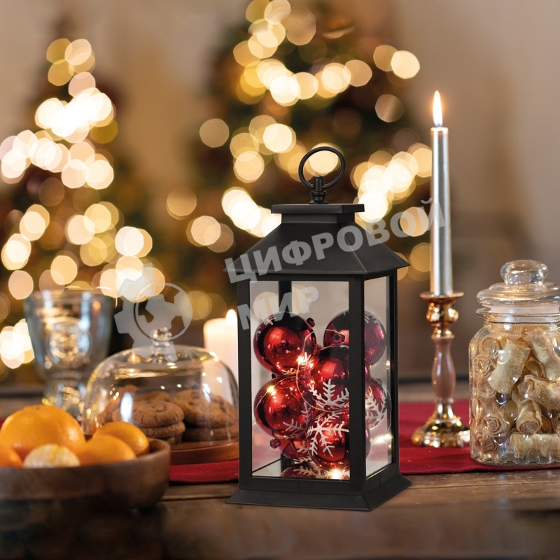 Декоративный фонарь Neon-night с шариками, черный корпус, размер 14х14х27 см, цвет теплый белый