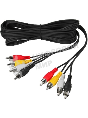 Шнур Rexant 4 RCA - 4 RCA, 3 м, черный (10 шт./уп.)