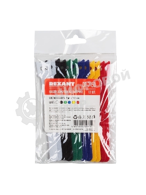 Набор хомутов-стяжек многоразовых на липучке Rexant 150х12 мм, цветная, упаковка 12 шт.