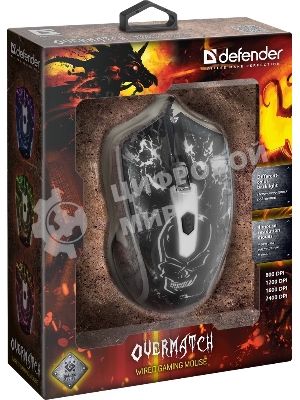 Мышь проводная Defender Overmatch GM-069 черный, 2400 dpi, USB, кнопки - 4