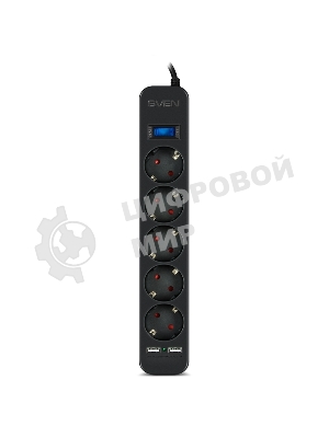 Фильтр SVEN SF-05LU 1,8 м (5 евро розеток,2хUSB(2,4А)) черный, цветная коробка Surge protector SVEN SF-05LU 1,8 м (5 евро розеток,2хUSB(2,4А)) черный, цветная коробка