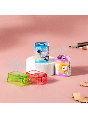 Точилка для карандашей ручная Deli EH552 Little Singer, 1 отверстие, пластик, ассорти, коробка