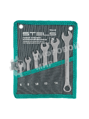 Набор ключей комбинированных Stels 6-17 мм, 6 шт., CrV, матовый хром