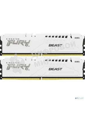 Оперативная память Kingston Fury Beast, DDR5, 32Gb (2x16Gb), 5600MHz, CL40, DIMM, с радиатором, белый