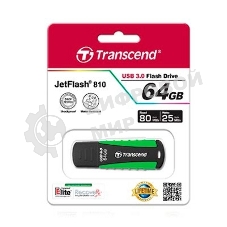 Флешка USB Transcend JetFlash 810 (TS64GJF810), 64Gb, USB 3.0, R/W 100/40, черный/зеленый