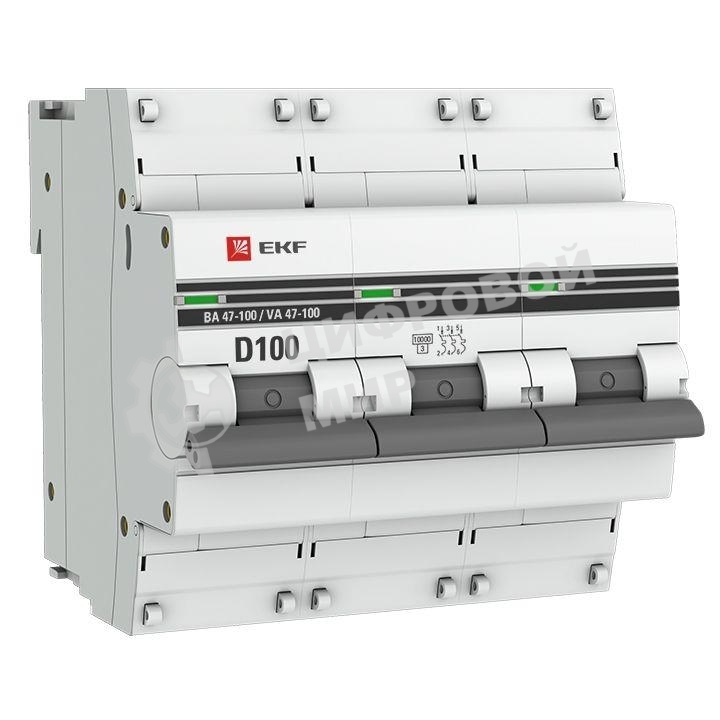 Выключатель автоматический модульный 3п D 100А 10кА ВА 47-100 PROxima EKF mcb47100-3-100D-pro