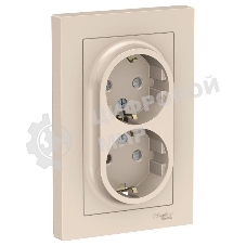 Розетка 2-м СП AtlasDesign 16А IP20 с заземл. защ. шторки в сборе беж. SE ATN000226