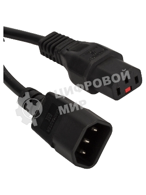 Шнур питания с блокировкой C13-C14, 3х0.75, 220В, 10А, черный, 0.5 метра