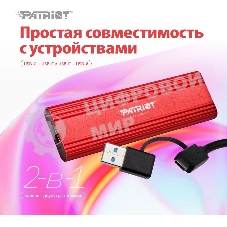 Внешний SSD Patriot Transporter Lite, 1TB, USB 3.2 Gen 2 Type-A/Type-C, R/W 1000/1000, красный