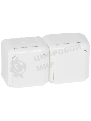 Розетка Legrand 2-м ОП Quteo 16А с защитной крышкой, защитные шторки, с заземлением IP44 белая Leg 782323