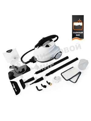 Пароочиститель Bort BDR-2700-R, 2200 Вт; 4 бар; Постоянная подача пара 45 г/мин; Температура пара 143 °С; Емкость бачка 1200 мл; Объем бойлера 1,5 л; Время нагревания 360 с; Время непрерывной работы 35 мин; Длина шланга 2 м; Длина шнура питания 3 м; Размер 400x285x260 мм; Напряжение 220 В; Частота тока 50 Гц; Вес изделия 7,5 кг; Пароочиститель; Конструкция Напольный; Материал Корпуса Пластик; Съемный резервуар для воды;;;; автовыключение; Защита от перегрева; индикация низкого уровня воды;;; Вес брутто=5,5 (Вес нетто=5) кг; 55 x 35 x 36; набор аксессуаров 14 шт; Индикатор нагрева, Электронная система контроля уровня воды, Быстрый нагрев, Блокировка выключателя во включенном состоянии, Набор насадок в комплекте, Возможность долива воды; гарантия 2 г 93412987